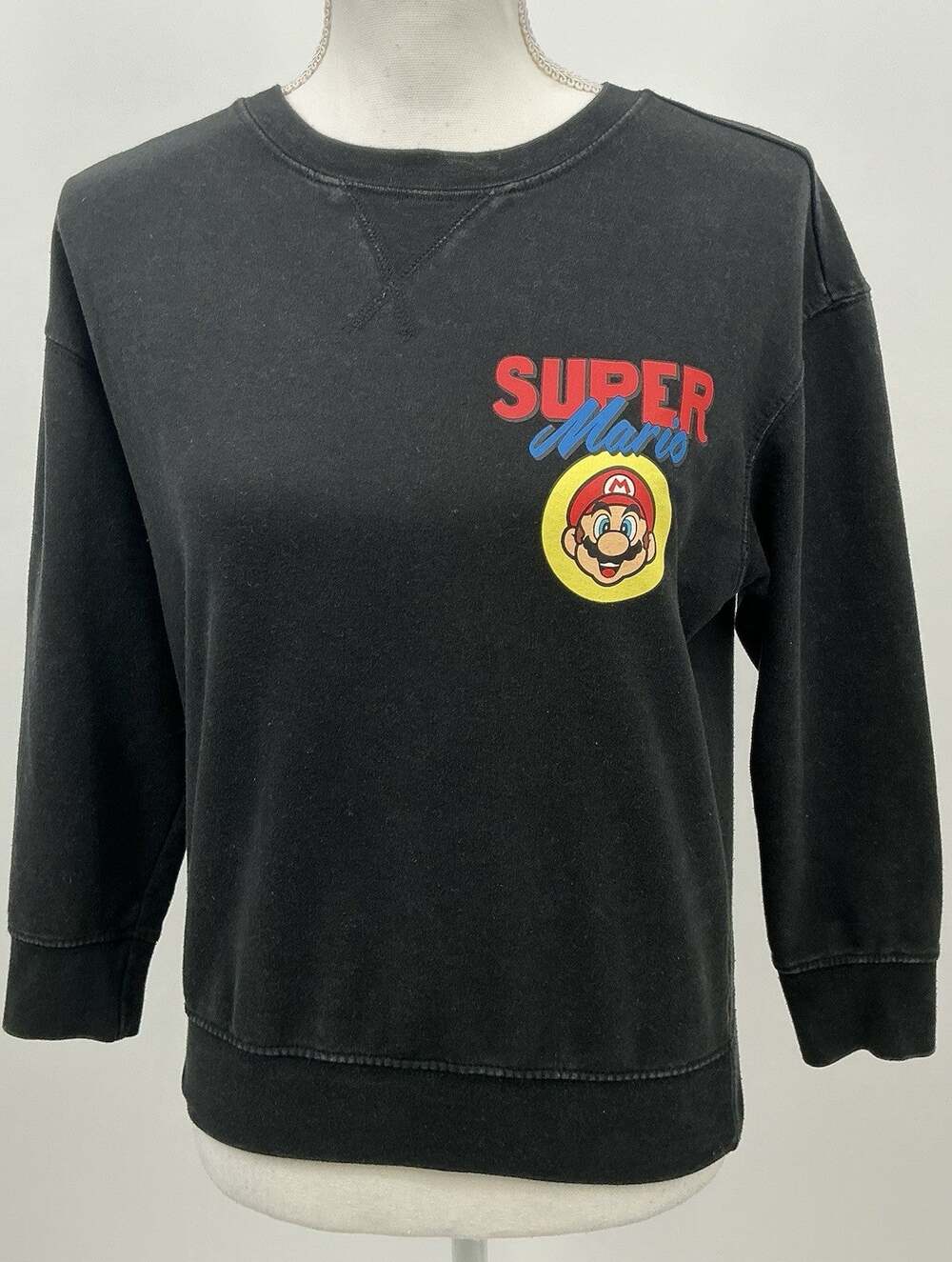 Old Navy Nintendo Super Mario Boys M 8 Front Back Graphic Sweatshirt Black